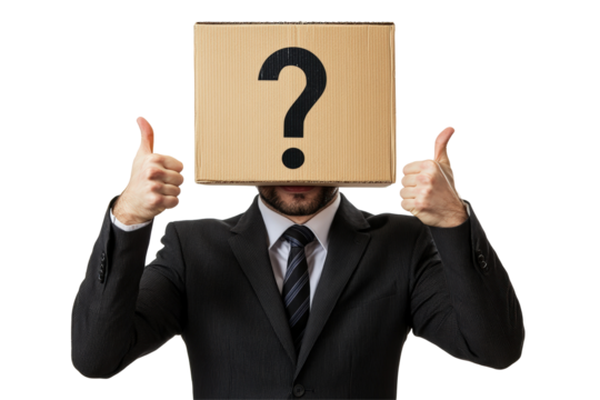 Isolated Anonymous Business Man with Box Head and Thumbs Up Gesture