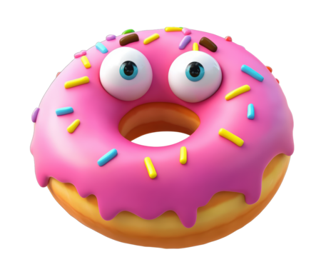 Isolated Cartoon Donut with Big Eyes and Sprinkles