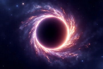 Obraz premium Vibrant Black Hole with Glowing Accretion Disk in Deep Space, High-Resolution Sci-Fi Wallpaper