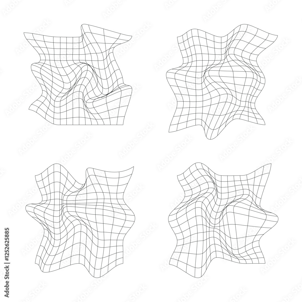 Poster retro futuristic grid wireframes, cyberpunk net space. isolated vector set.