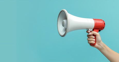 Close up hand holding megaphone, marketing and sales. digital marketing and advertising concept Graphic design suitable for business social media and promotional campaigns  