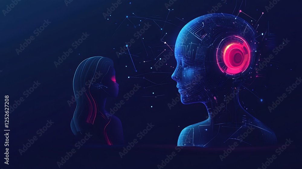 Poster human face digital art with connection the future of technology for a digital interaction scene arti