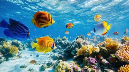 Obraz premium Vibrant Coral Reef Underwater Paradise: A Symphony of Colorful Fish and Marine Life