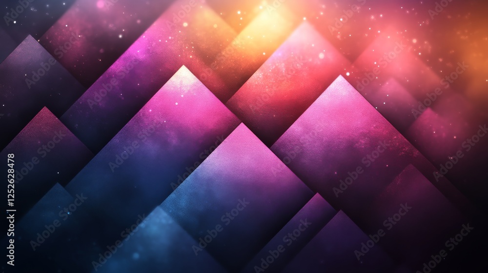 Poster geometric abstract with colorful gradient pyramids, cosmic ambiance. digital artwork and design conc