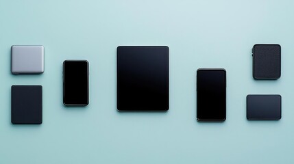 Various Electronic Devices Mockup On Light Teal Background
