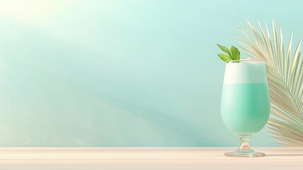 Refreshing minty blue drink beachside beverage tropical vibes aesthetic perspective