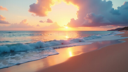 Fototapeta premium Calm Coastal Sunset with Reflections and Copy Space