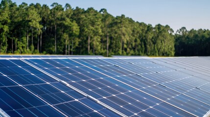 Solar panels field under trees