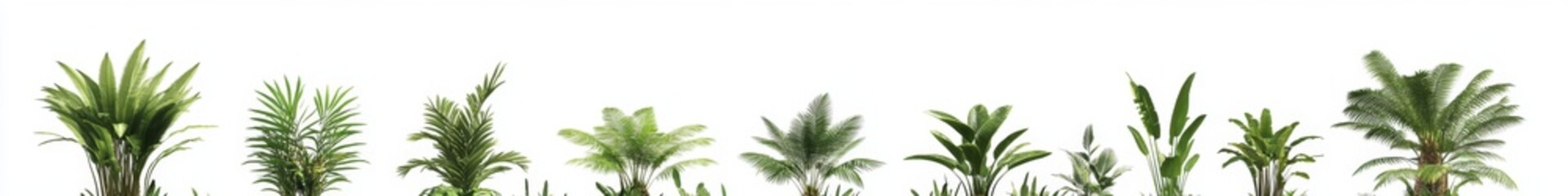 Tropical plants row, white background, website banner