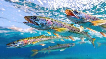 Fototapeta premium Colorful Trout School Underwater