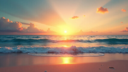 Naklejka premium Summer Beach Sunset with Calm Ocean (16:9)
