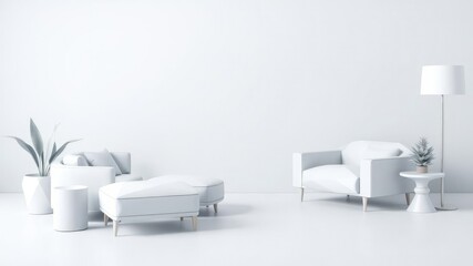 Low-poly 3D furniture with geometric shapes in a minimalist style, concrete style livingroom, minimalist design