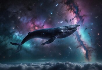 Fototapeta premium Mesmerizing composite image of whale and hook galaxies against cosmic sky, cosmic backdrop, astronomy, galactic merger, universe