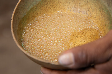 Perlado de Mezcal. Mezcal masters calculate the alcohol percentage of mezcal by looking at the...