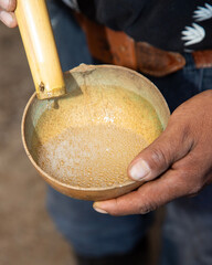 Perlado de Mezcal. Mezcal masters calculate the alcohol percentage of mezcal by looking at the...