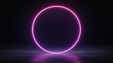 Obraz premium Pink Neon Circle Glowing in Dark Background