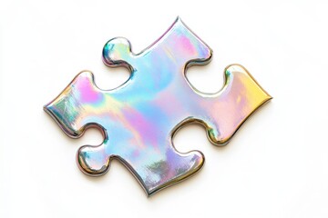 Obraz premium Iridescent jigsaw puzzle piece sits on a stark white background