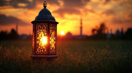 Sunset Lantern in a Field