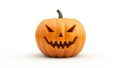 Carved ghost pumpkin isolated on white background