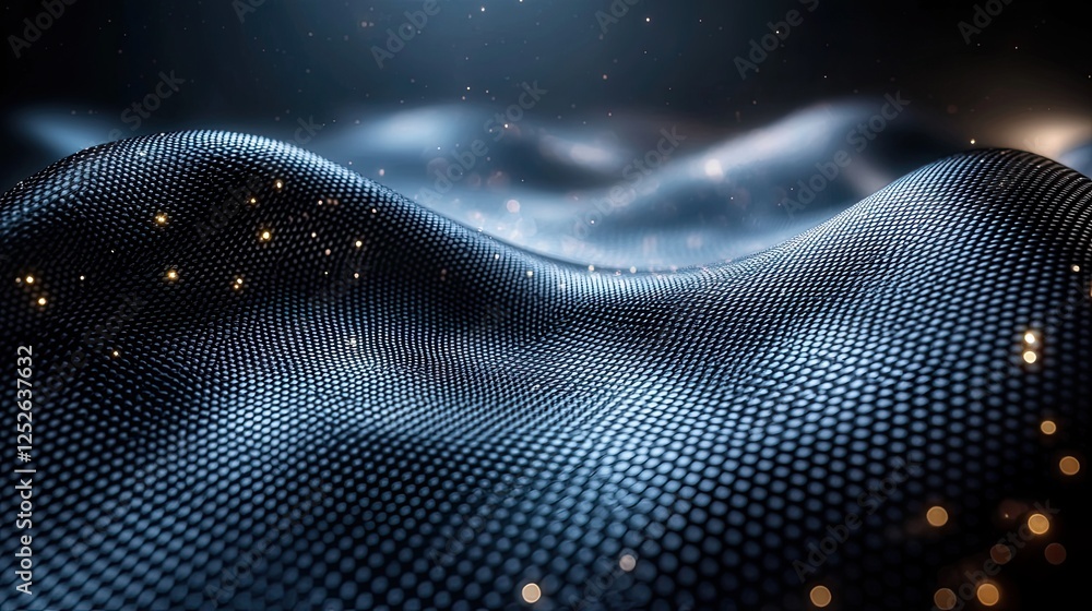 Aufkleber abstract texture with glowing particles flowing over smooth hills in a dark environment