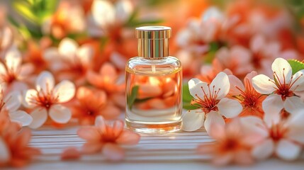 Floral Perfume Bottle Amidst Blossoms