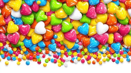 Colorful Heart Candies Border on White Background