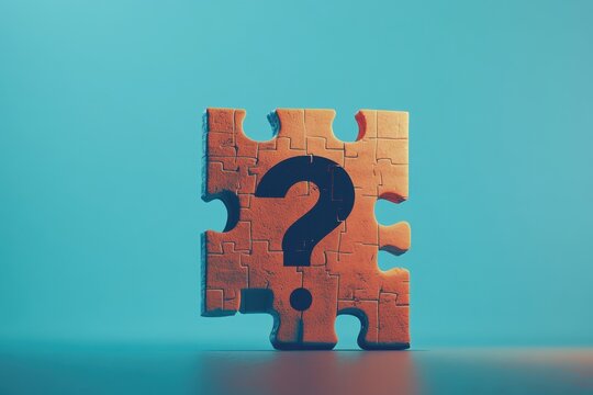 Puzzle piece displays question mark against blue background
