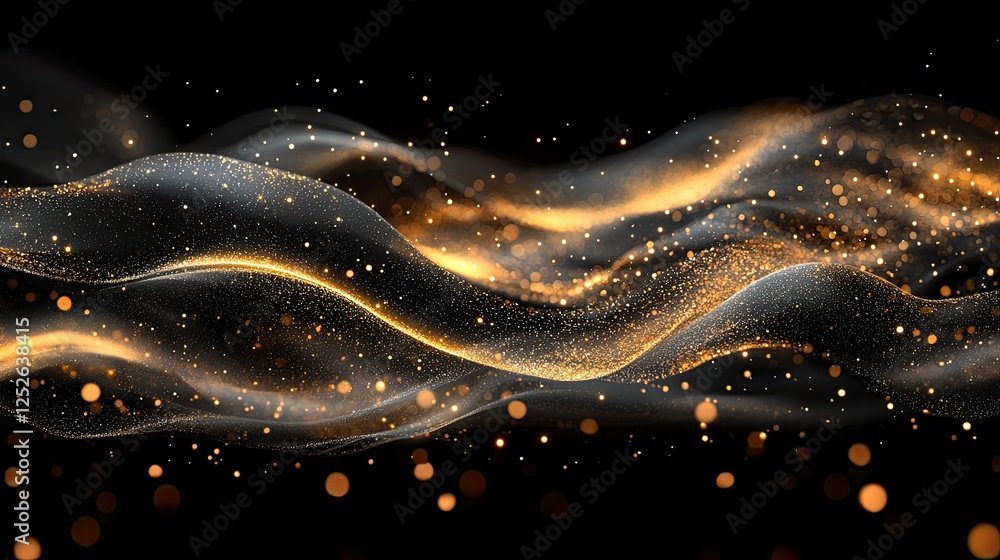 Poster elegant gold wave patterns with shimmering particles create a captivating visual display on a dark b