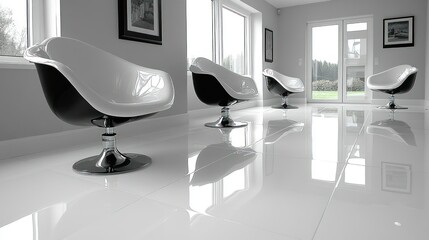 Modern Minimalist Interior Design: Sleek White Chairs in a Bright Room