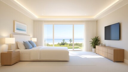 Fototapeta premium Luxurious Beachfront Bedroom with Ocean View.