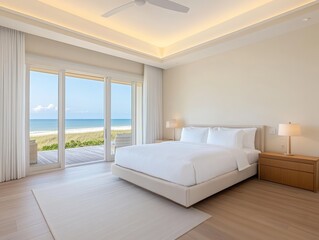 Fototapeta premium Luxurious Beachfront Bedroom with Ocean View.