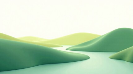 Abstract Green and Yellow Rolling Hills Landscape Illustration Featuring Soft Curves and Gentle Slopes