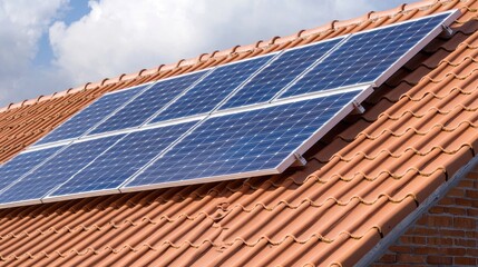 Rooftop solar panels on terracotta tiles