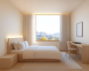 Fototapeta premium Minimalist Modern Bedroom with Mountain View.