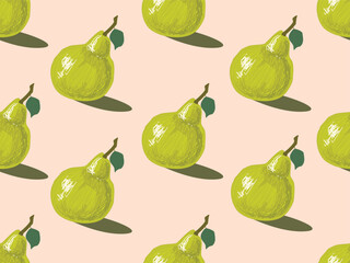 Pear seamless pattern. fruit wrapping paper, fabric pattern, background wallpaper vector illustration with hand drawn vector illustration