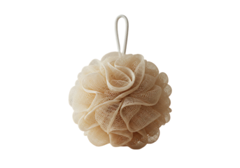 Mockup Beige Loofah Bath Sponge with Hanging Loop Against Black Background