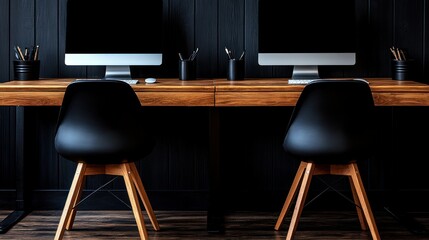 Modern Minimalist Home Office Setup with Two Workstations