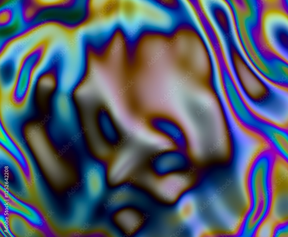 Aufkleber 3d illustration featuring fluid, organic shapes with iridescent colors. light refractions create a m
