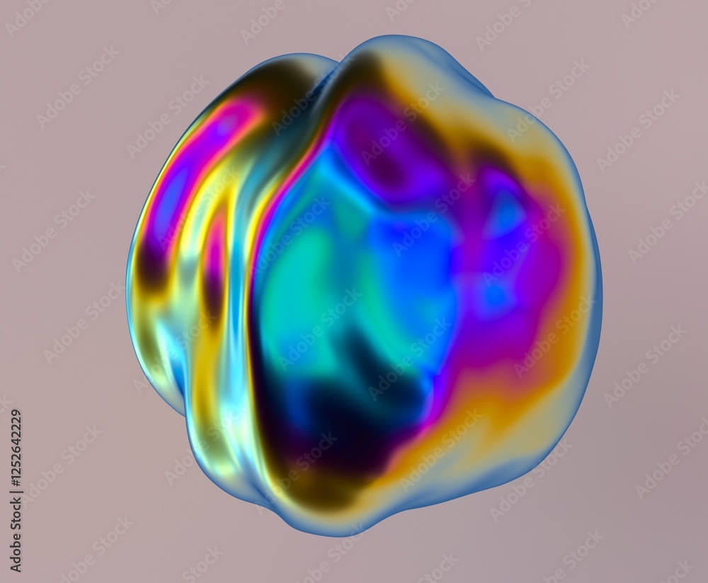 Aufkleber surreal 3d illustration of an abstract, fluid-like shape with an iridescent, multicolored surface. t