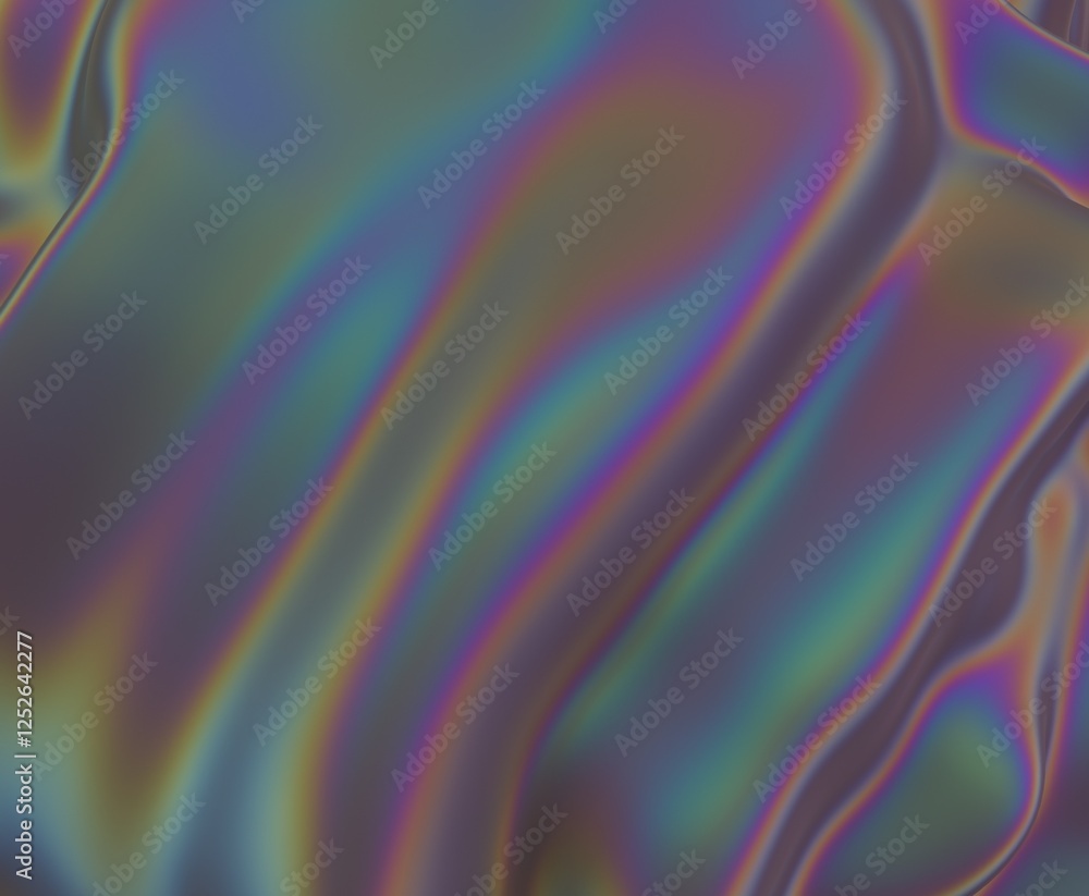 Poster 3d illustration featuring fluid, organic shapes with iridescent colors. light refractions create a m