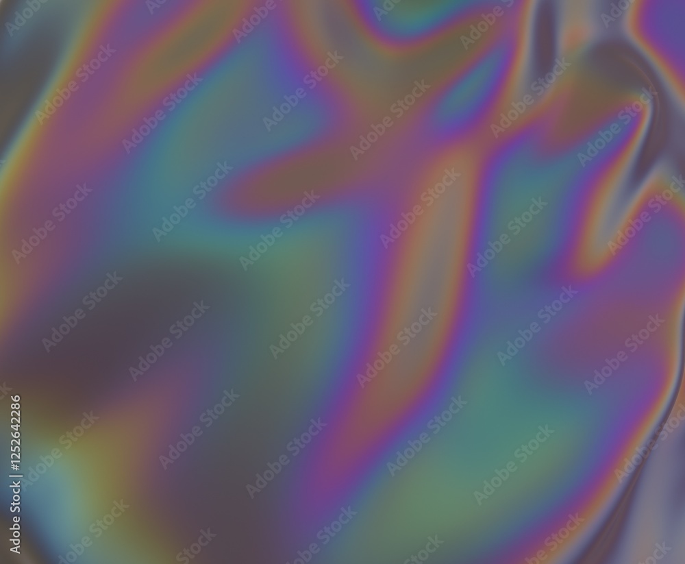Poster 3d illustration featuring fluid, organic shapes with iridescent colors. light refractions create a m