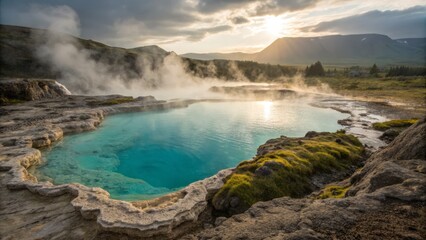 Obraz premium Ethereal Geothermal Pool: Iceland's Volcanic Wonder - High-Resolution Tilt-Shift Photography