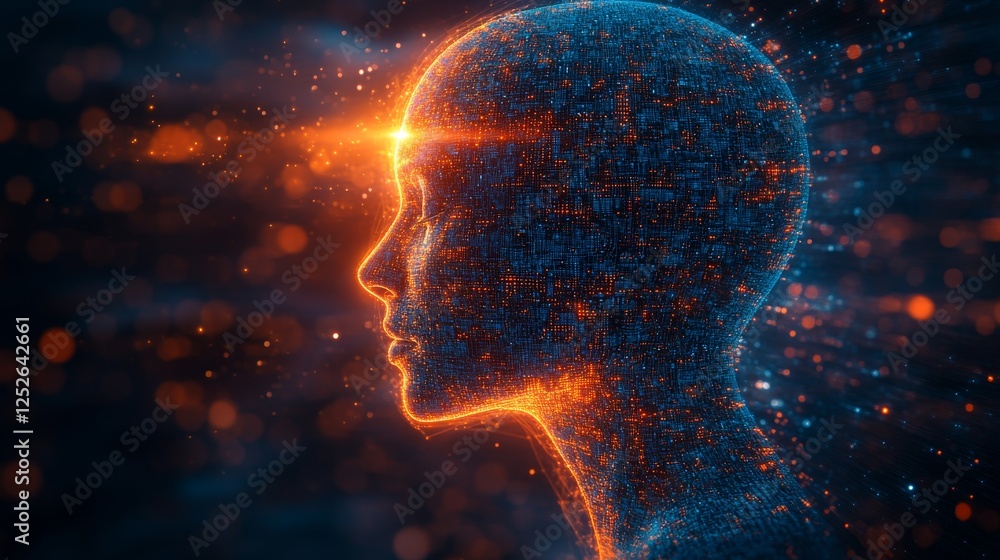 Leinwandbilder Digital Consciousness: A Neural Network Visualization of Artificial Intelligence and Human Cognition in a Futuristic, Luminous Interface.