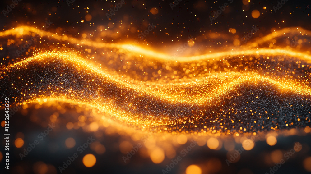Poster abstract golden glitter wave background texture design elegant luxury shimmering particles flowing