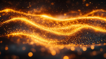 Abstract Golden Glitter Wave Background Texture Design Elegant Luxury Shimmering Particles Flowing  