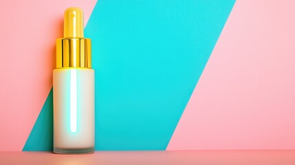 Trendy Skincare Bottle on Colorful Geometric Background for Modern Beauty Concepts