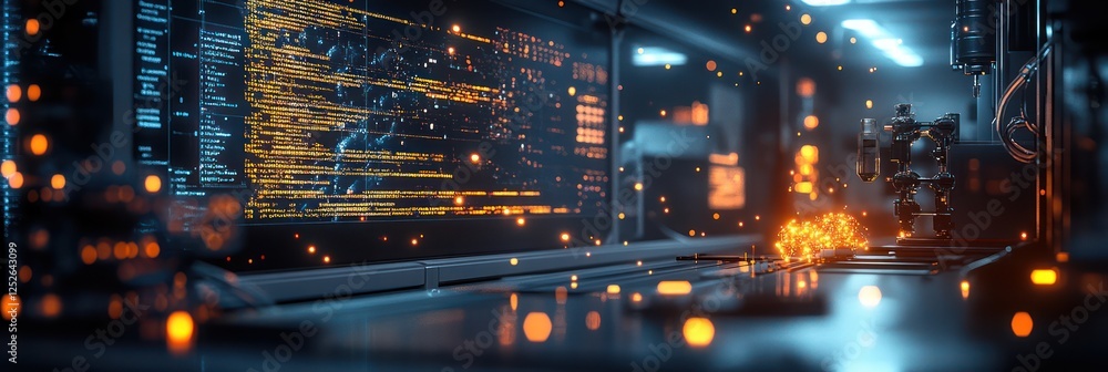 Poster futuristic laboratory: advanced technology and data analysis