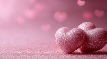 Fototapeta premium Sparkling Hearts: A Romantic Valentine's Day Scene with Glittering Pink Hearts and Soft Bokeh Lights, Perfect for Festive Celebrations