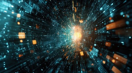 Virus molecules floating in a futuristic digital space.