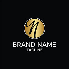 Luxury gradient gold circle shape N letter logo design.